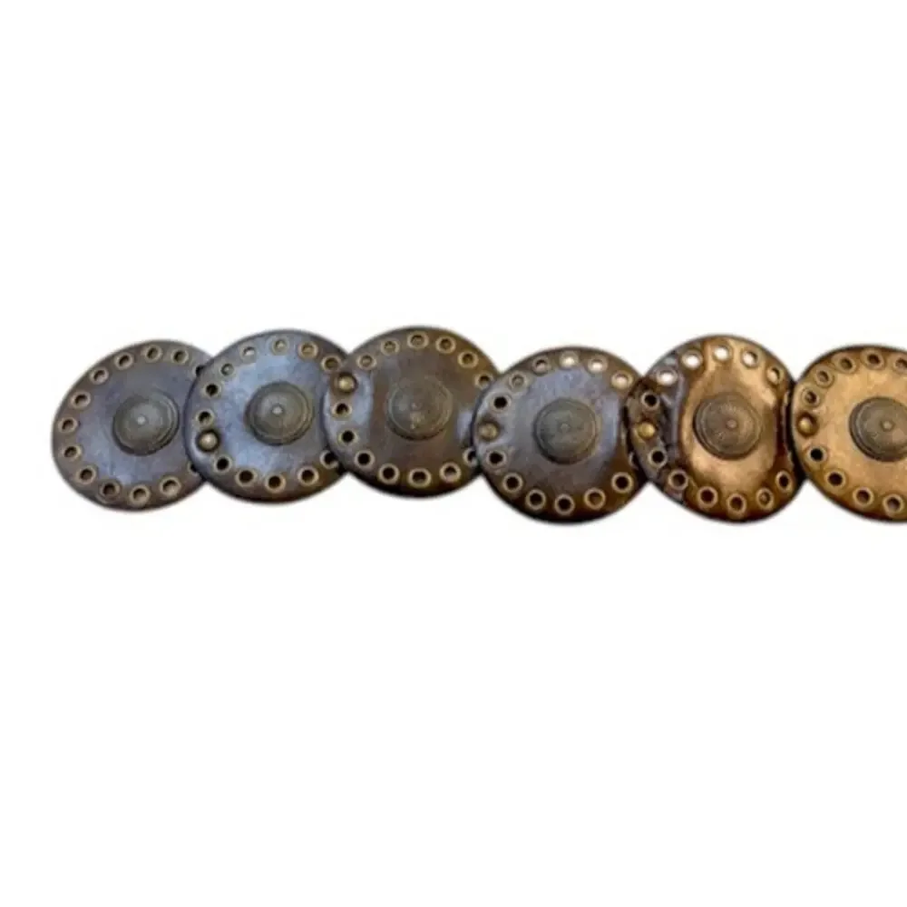 Boho Leather Disc Concho Belt Brown Brass Medallion Statement